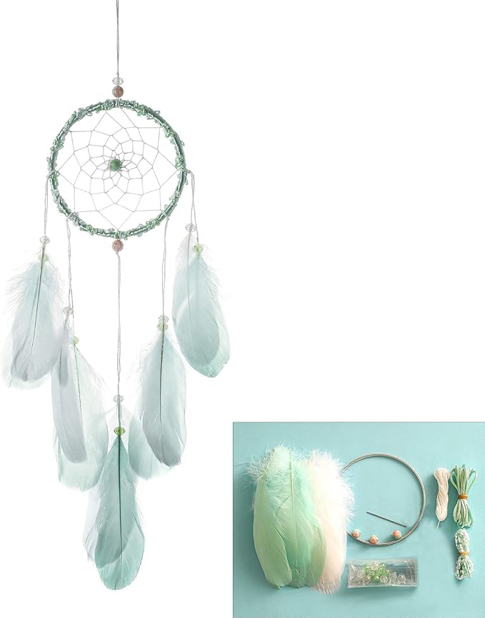 FANDOL DIY Dream Catcher Making Kit, Macrame Dream Catcher Craft Supplies for Kids Bedroom Wall Decor Nursery Baby Room Hanging Wedding Ornaments Party Handmade Gift (Green)