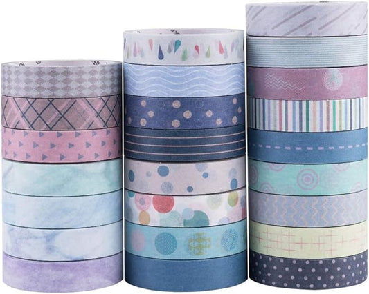 YUBBAEX 24 Rolls Washi Tape Set Basic Skinny Masking Decorative Tapes for Arts, DIY Crafts, Journals, Planners, Scrapbooking, Wrapping (Basic Patterns)