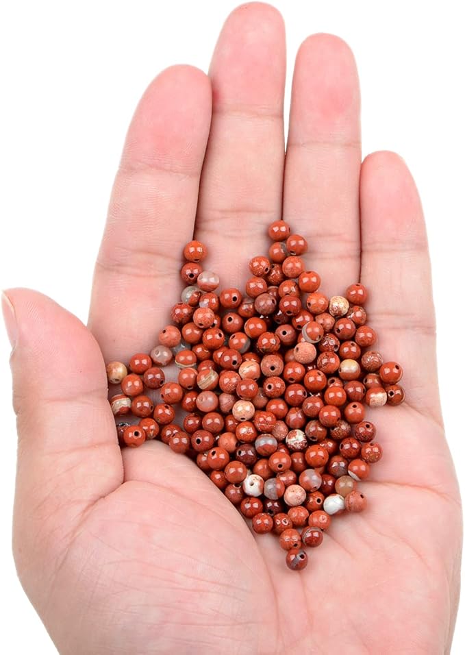 bymitel 210pcs natural crystal beads stone gemstone round energy healing loose beads with stretch cord for jewelry making bracelets anklets (red jasper, 4mm 210pcs)