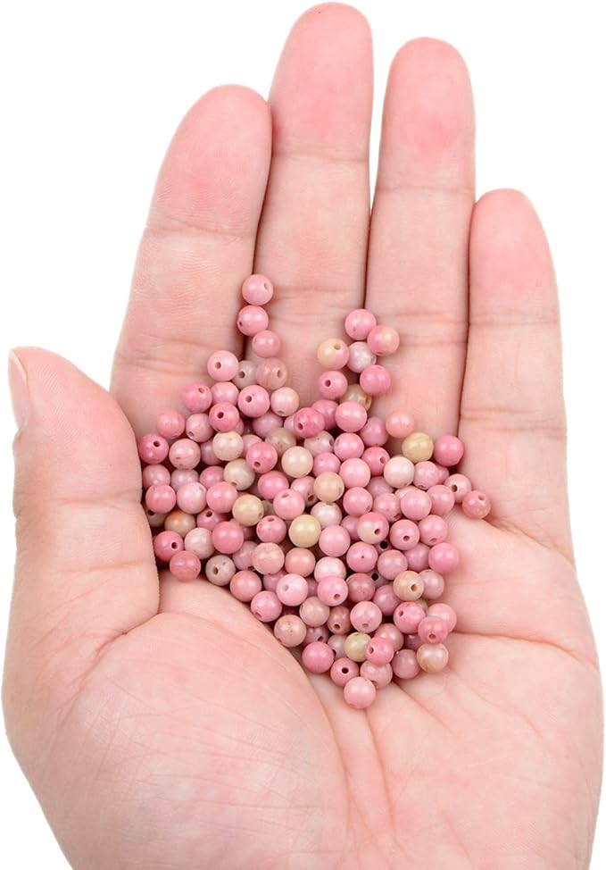 bymitel 210pcs natural crystal beads stone gemstone round energy healing loose beads with stretch cord for jewelry making bracelets anklets (rhodochrosite, 4mm 210pcs)