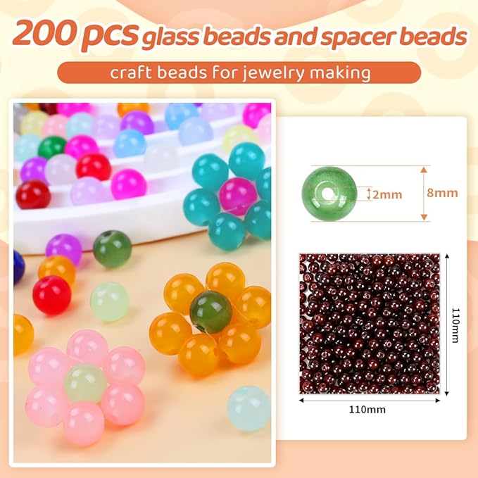 Brown Glass Beads for Crafts– Bright Color 8mm Crystal Glass Beads for Bracelets, Necklace & DIY Crafts