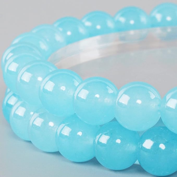 6mm Natural Blue Chalcedony Round Bead - 60PCS Bulk Gemstone Beads for Jewelry Making, DIY Bracelets, Necklaces - Includes Crystal Stretch Cord - Stone Beads for Crafting Gifts