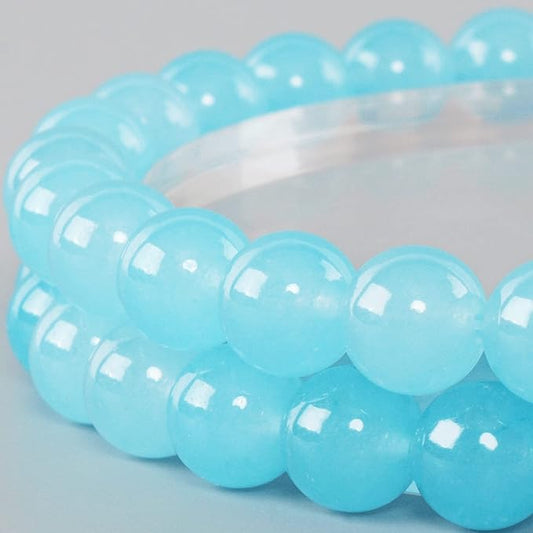 8mm Natural Blue Chalcedony Round Bead - 45PCS Bulk Gemstone Beads for Jewelry Making, DIY Bracelets, Necklaces - Includes Crystal Stretch Cord - Stone Beads for Crafting Gifts