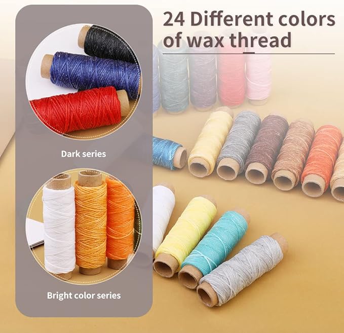 Assorted Color BUTUZE 24PCS 55Yards Leathercraft Waxed Thread-Practical Stitching Thread for Leather Craft DIY, Bookbinding, Shoe Repairing, Leather Sewing