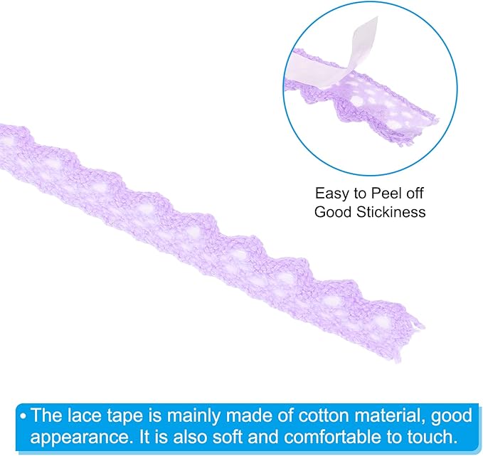 PATIKIL 0.6" Wide 2 Yards Self-Adhesive Lace Tape Lace Ribbon, 3 Pack Cotton Washi Trim Stickers Masking for Craft Scrapbooking DIY Card Making, Purple