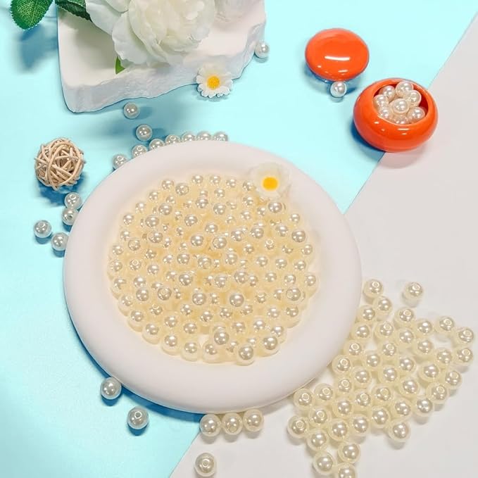 Pearl Beads for Jewelry Making Holes ABS Craft Beads with Holes for Jewelry Making, Bracelet, Necklace Crafting Bulk Bead Kit (10mm,Ivory White/450 pcs)