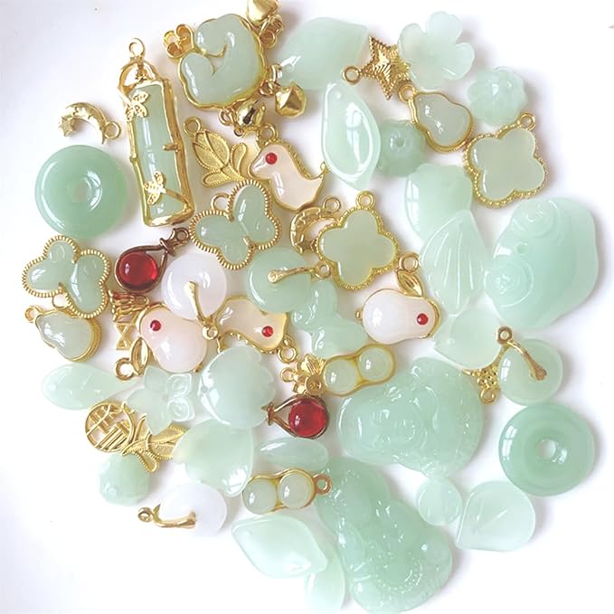 50Pcs Inlaid Alloy Imitation Jade Beads Accessories for DIY Jewelry Crafts Making,Assorted Shaped Spacer Charms Beads with Hole for DIY Necklace Bracelet Earrings Crafts Jewelry Making Kits