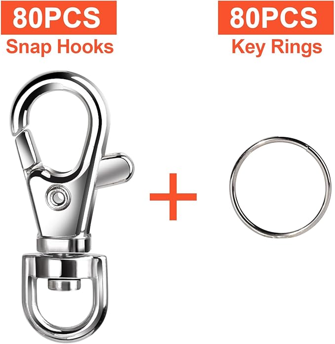 LEOBRO 160PCS Lobster Claw Clasps and Key Rings, Keychain Making Kit, 80PCS Keychain Clips and 80PCS Key Chain Rings, Key Chain Making Kit for Crafts, Keychains, Jewelry