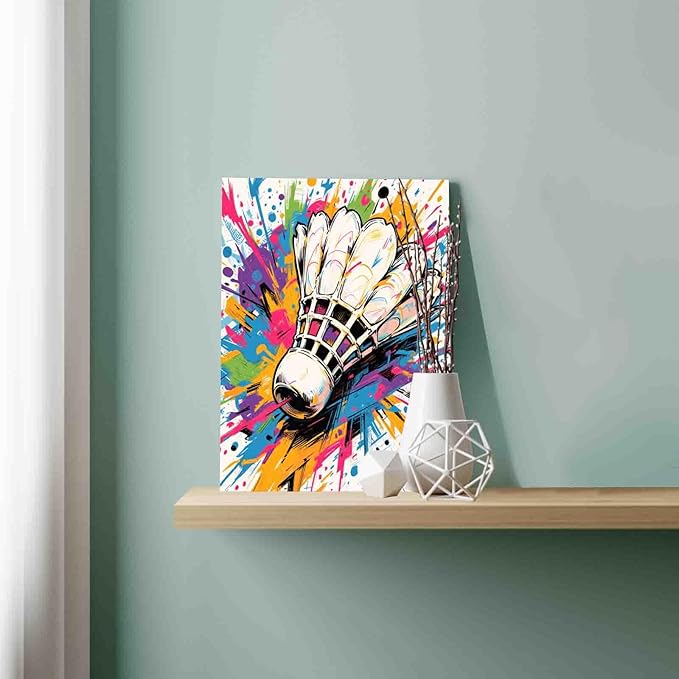 Splash Shuttlecock Paint by Numbers Kit for Adults Beginner & Kids Ages 8-12 Graffiti Badminton Paint by Number Kit on Canvas DIY Sports Lovers Home Decorations and Gifts 16"x20" (DIY Frame)