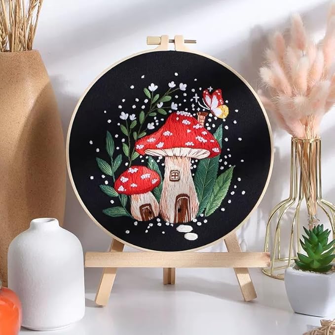 haootadiy beginner embroidery kit for adults, easy cross stitch kit for beginners and adults, full embroidery hoop kit with needles and thread included (pattern 8)