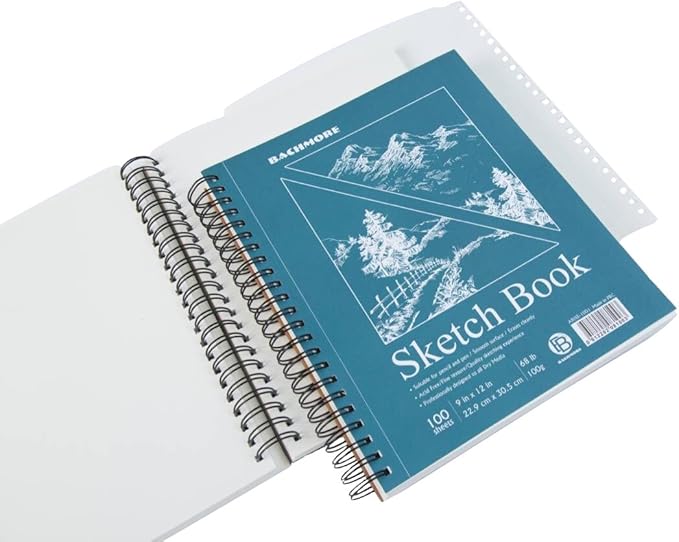 Bachmore Sketchpad 9X12 Inch (68lb/100g), 100 Sheets of Spiral Bound Sketch Book for Artist Pro & Amateurs | Marker Art, Ink Art, Colored Pencil, Acrylic Paint, Charcoal for Sketching