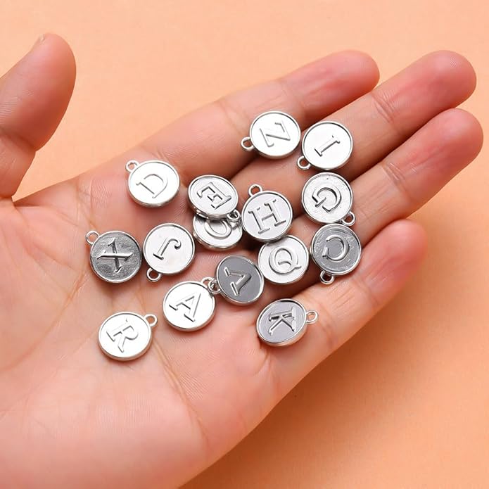 208Pcs/8 Sets Silver Letter Charms A-Z Alphabet Metal Initial Charms kit for Jewelry Making DIY Bracelets Necklaces and keychain making
