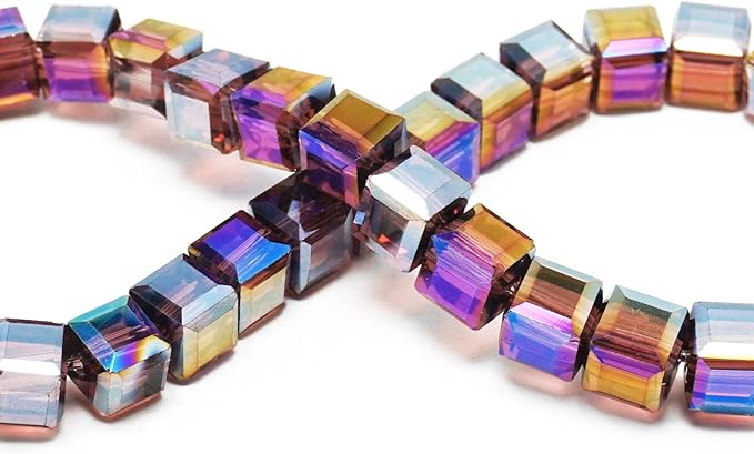 6mm Sparkle Cube Crystal Beads for Jewelry Making - Faceted Spacer Beads for Bracelets(94-100pcs, Medium Purple)
