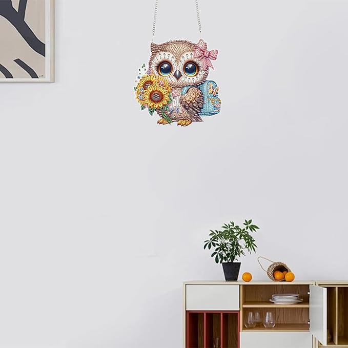 TDFERAN Diamond Pinting During owl Diamant Art Hanging Sign Onament Animal Pendants Wind Chimes Wall Hanging in Living Room Dorridor Diamond Art Hanging Sign Onamen DIY Decorations Ornaments