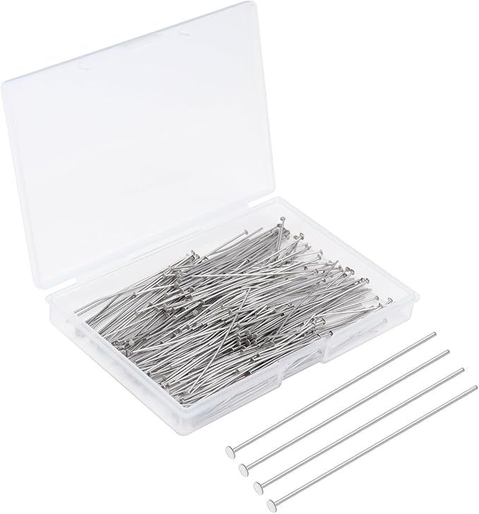 200 Pcs 50mm Straight Head Pins for Craft Earring Bracelet Necklace Pendant DIY Jewelry Making, Platinum Color