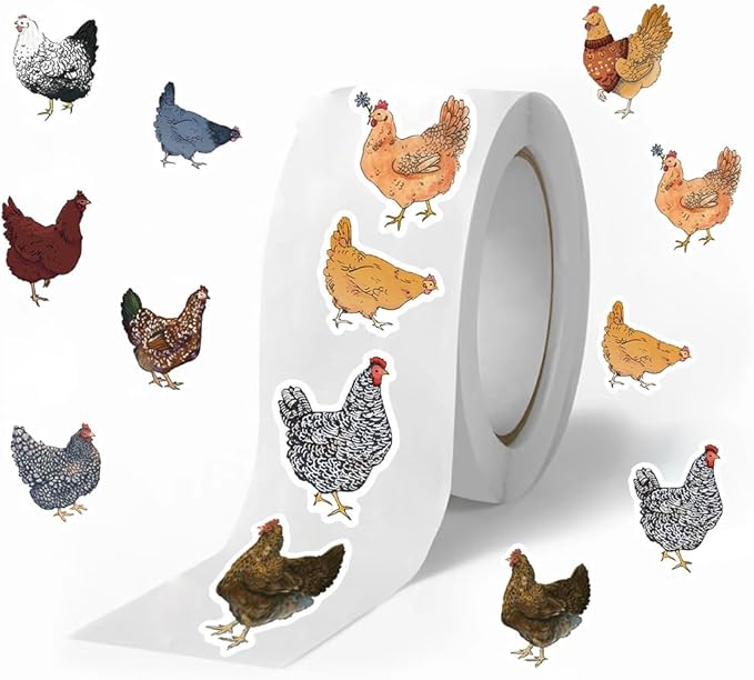 1000pcs chicken stickers roll, 2 rolls 10 styles cute hen and farm stickers, waterproof vinyl decals for water bottles laptops scrapbooking party favors classroom rewards