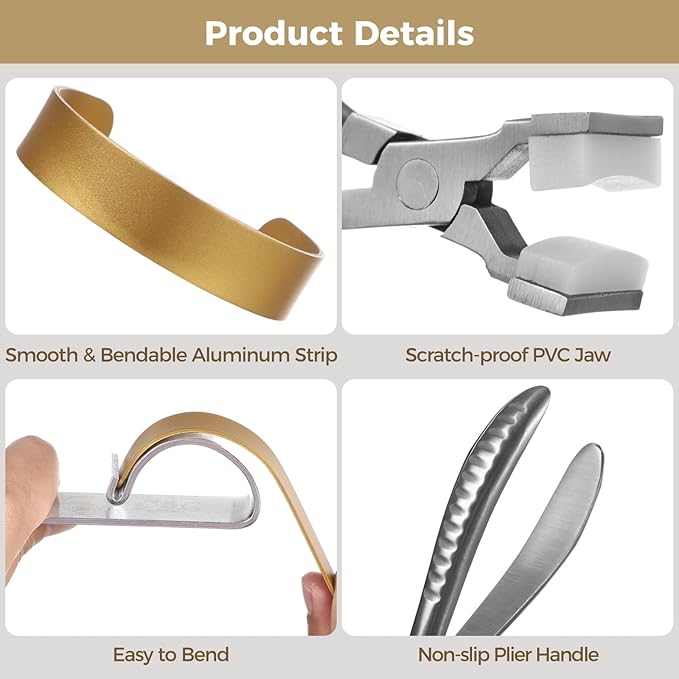yeesport 18 Pcs Bracelet Making Kit, Includes 1 Bending Plier, 1 Bending Bar, and 16 Gold Bracelet Blanks, Bracelet Stamping Kit, DIY Jewelry Crafting Supplies
