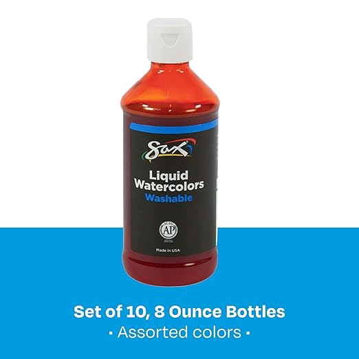Sax Liquid Watercolors - 8 Ounces - Set of 10 - Assorted Colors