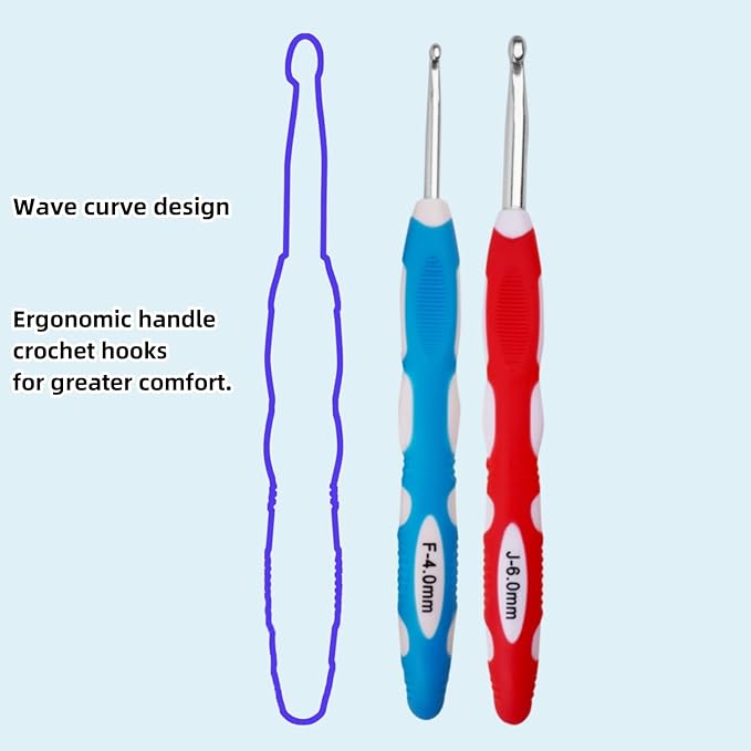 4mm 6mm Crochet Hook, Smooth Metal Head and Soft Rubber Grip Extra Long Ergonomic Crochet Hooks for Arthritic Hands, Beginners and Crochet Enthusiast