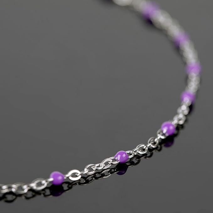 UMAOKANG 33ft Bead Chain for Jewelry Making Stainless Steel Cable Link Chain Spool Lavender Beaded Bracelet Chain with Open Jump Rings and Lobster Clasps