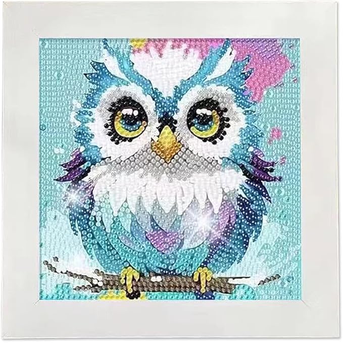 PERFECTSIGHT Cute 5D Diamond Art Kits with Wooden Frame, Kawaii DIY Painting Art for Adults Teen, Diamond Arts and Crafts Sets, Big Gem Full Drill Diamond Dots for Women Beginners (Owl)