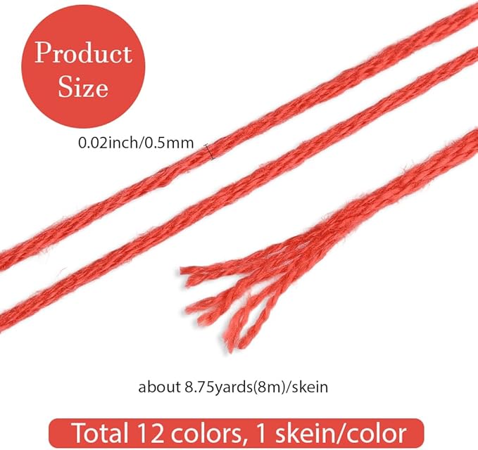 12 Skeins 6 Strands Rainbow Color Embroidery Thread Colorful Variegated Friendship Bracelet String Polyester Gradient Cross Stitch Floss Yarn Threads Bulk for Hand Sewing Bracelets Craft Diy