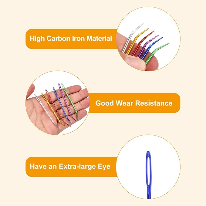 uxcell 8 Pcs Yarn Needle Kit, 2.76 Inch Tapestry Needles Bent High Carbon Iron Large Eye Sewing Darning Needles Hand Sewing Needles with Storage for Hand Sewing Art Crafts, Blue