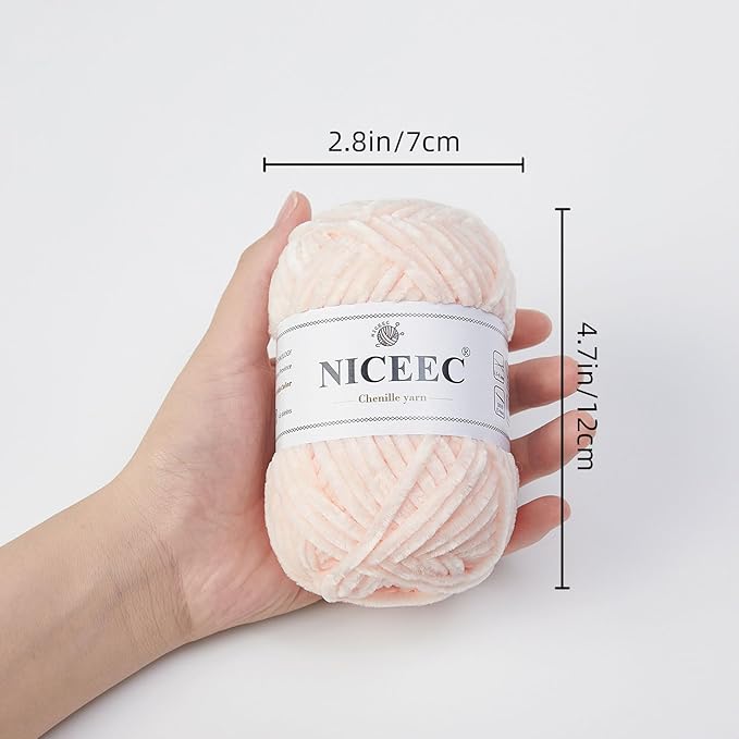 NICEEC 3 Skeins Soft Chenille Yarn Blanket Yarn for Knitting Fancy Yarn for Crochet Weaving DIY Craft Total Length 3×85m (3×93yds, 3×50g)_Skin