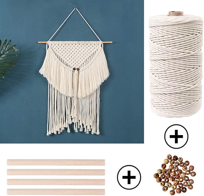 zxcdino 152pcs macrame kit for beginners: natural cotton macrame cord, wooden & metal rings, beads, sticks & hoops - perfect for macrame plant hangers & home decor