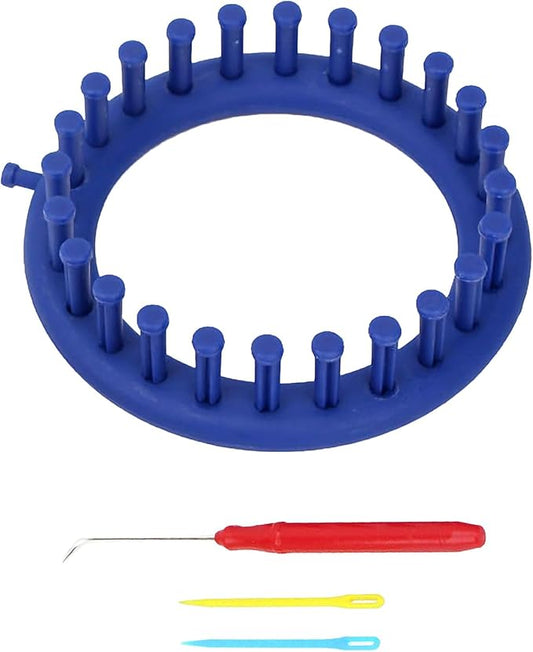 Round Plastic Knit Quick Knitting Set,DIY Crochet Handmade Craft kit, with Crochet Hook and Needle, Suitable for Beginners and Knitting Lovers (Blue)
