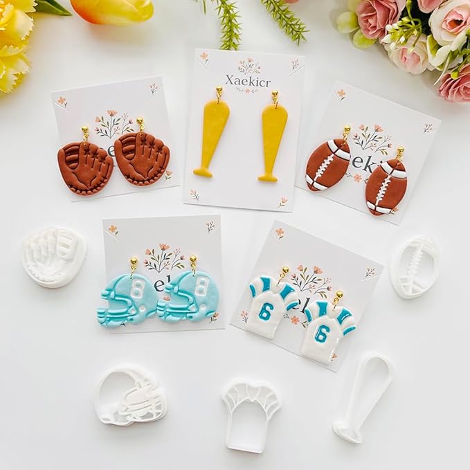 Xaekicr Sports Theme Polymer Clay Cutters Set – Multiple Shapes Clay Cutters for Polymer Molds, Clay Earring and Tools