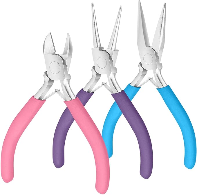 pliers for jewelry making, shynek jewelry pliers set includes needle nose pliers, round nose plier and wire cutters, jewelry making tools for jewelry repair, wire wrapping, beading and crafts