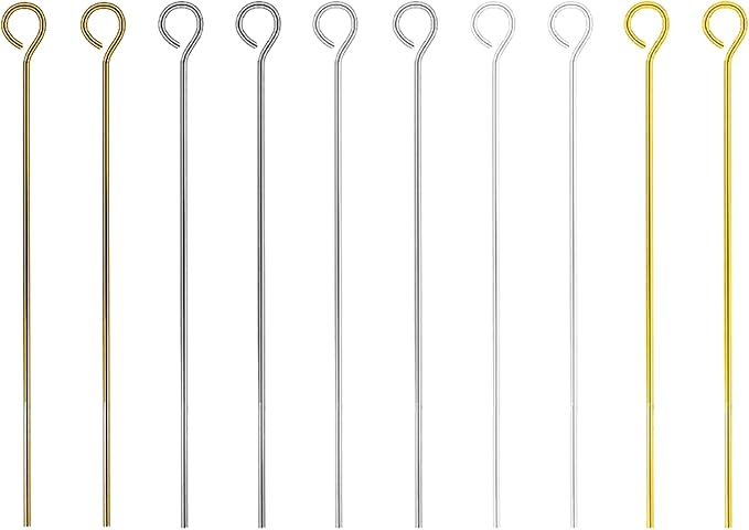 Mandala Crafts 500 Assorted 2 Inch Metal Eye Pins for Jewelry Making Earring Making Supplies Jewelry Findings Open Eye Head Pins for Earrings DIY Bracelets Rosary Charms