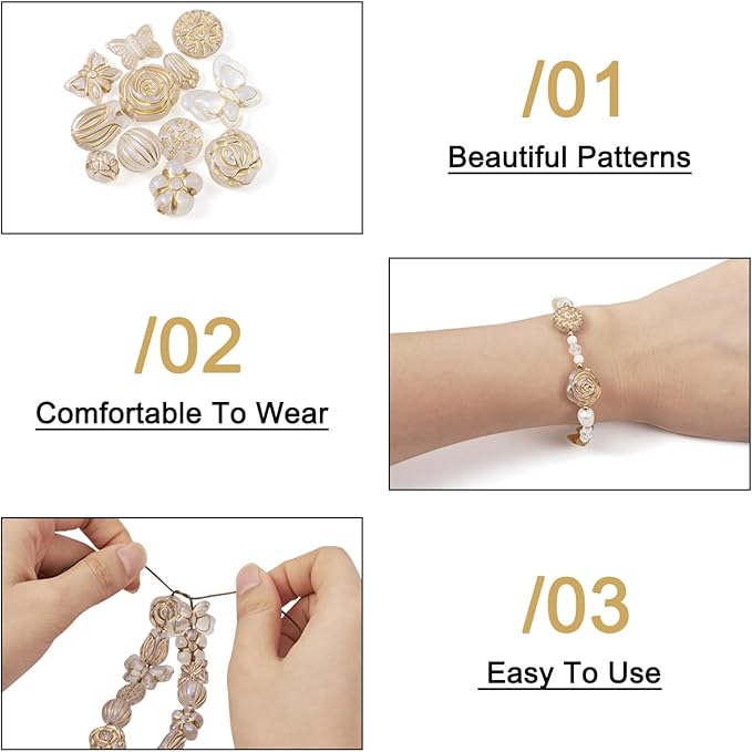 FASHEWELRY 96Pcs Clear Acrylic Pony Beads Cute Butterfly Beads Flower Kawaii Beads Assorted Aesthetic Beads Bulk for Bracelets Necklaces Wedding Bridal Jewelry Making