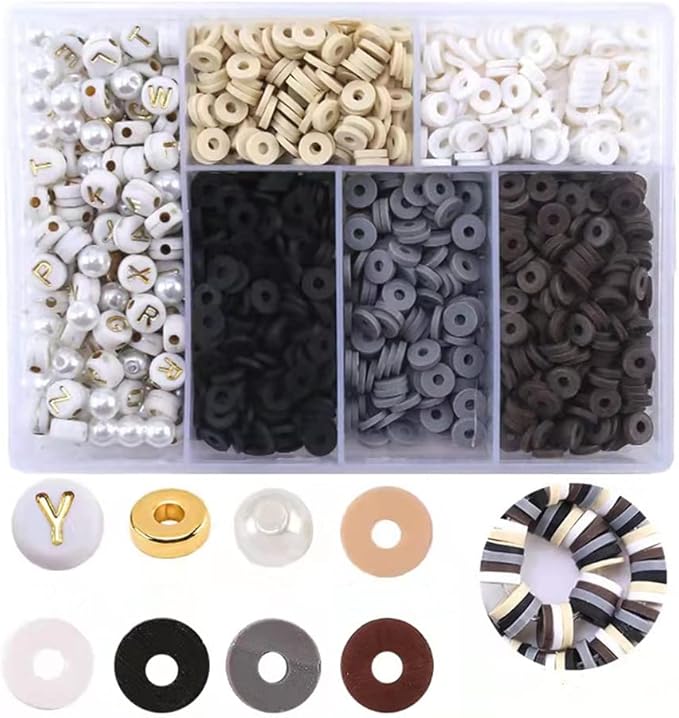 1750pcs Heishi Vinyl Beads Flat Round Polymer Clay Spacer Beads for Making Bracelet Necklace Earring Accessories DIY Handmade Craft (Black Mixed, 6mm)