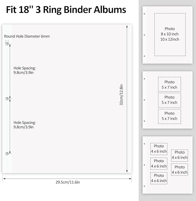 Zesthouse Photo Album Refill Pages for 3 Ring (10 Pack), 18 in Photo Albums Self Adhesive Pages Holds 12x12 8x10 5x7 4x6 2x3 Photos or Recipe Cards