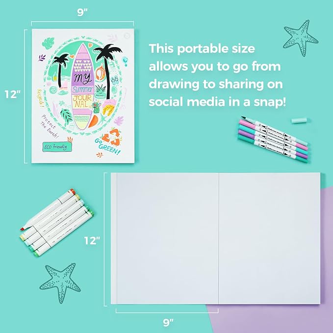 ohuhu double-sided marker pad art sketchbook bleedproof - 9"x12" large paper size - 90 lb/150 gsm smooth drawing paper - 60 sheets/120 pages, glue-bound sketching book for alcohol markers