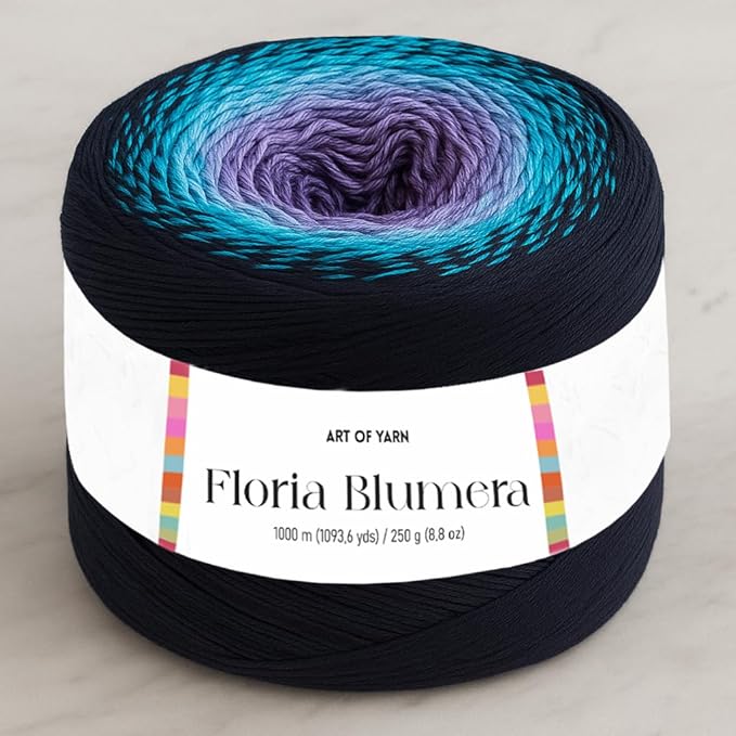 Floria Blumera Yarn 55% Cotton 45% Acrylic 1093.6 Yards Multicolor Gradient Yarn Cake for Knitting Crochet Spring Summer Ombre Rainbow Cotton Yarn for Flowers S.Fine 1 Sport-99254
