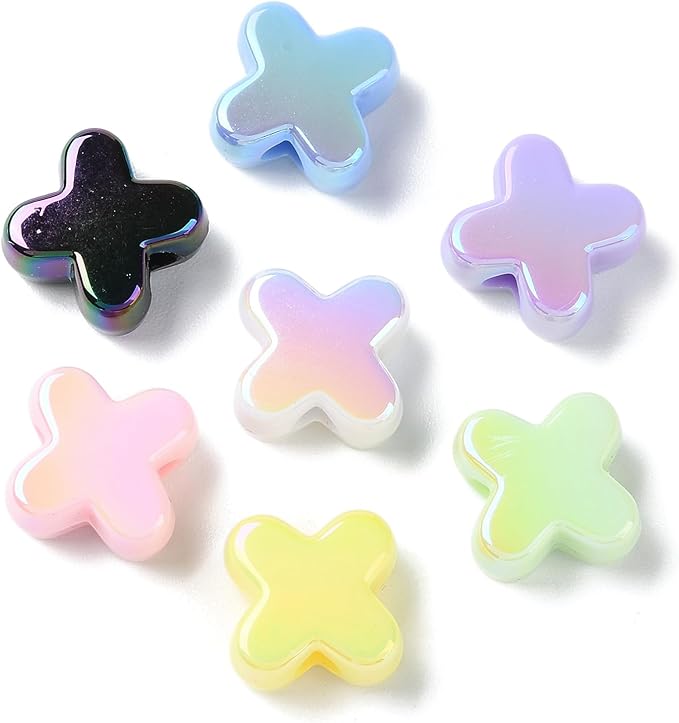 Ipotkitt 20 Pcs UV Plated Letter X Shaped Acrylic Beads Iridescent Cross Spacer Beads Random Color Beaded Ornaments for DIY Jewelry Making Necklace Bracelet Earrings