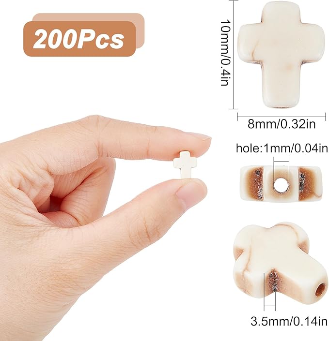 SUNNYCLUE 1 Box 200Pcs White Cross Beads Synthetic Turquoise Tiny Small Cross Beads Semi Precious Stone Bead Easter Holiday Beads for Jewelry Making Kit Adult Women Bracelets 8x10mm