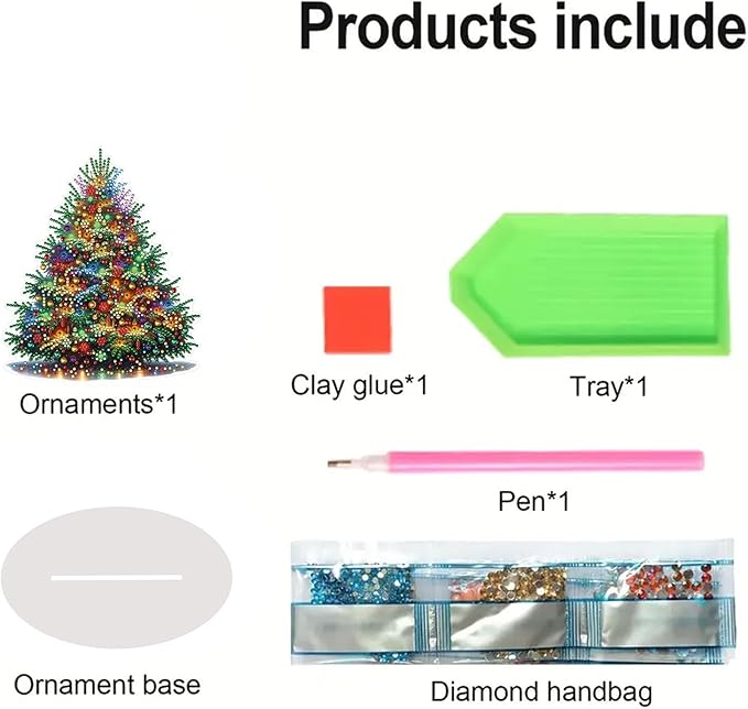 JJFox DIY Tabletop Diamond Art Painting Kit，Special Shaped Rhinestone Desk Placement Ornament，Home Stand Up Gem Painting Craft Kit，Gift,Double Sided. (Christmas Tree-1)