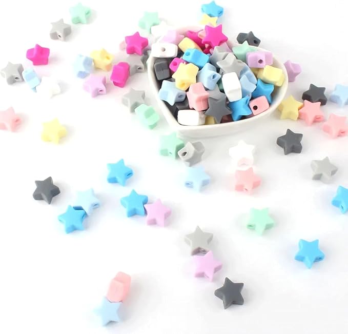 40PCS Five-Pointed Star Silicone Beads Mix Color Silicone Beads Bulk Spacer Beads Colorful Shaped Beads for DIY Craft Garland Keychain Lanyard Necklace Bracelet Jewelry Making Accessories