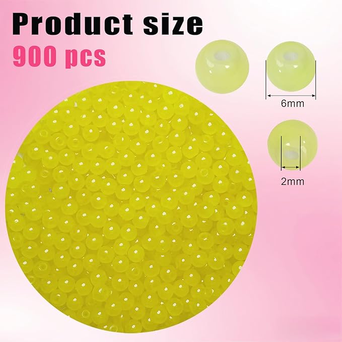 6mm Round Glass Beads for Jewelry Making, 900Pcs Glass Seed Beads for Bracelets, DIY Crafts (Yellow)
