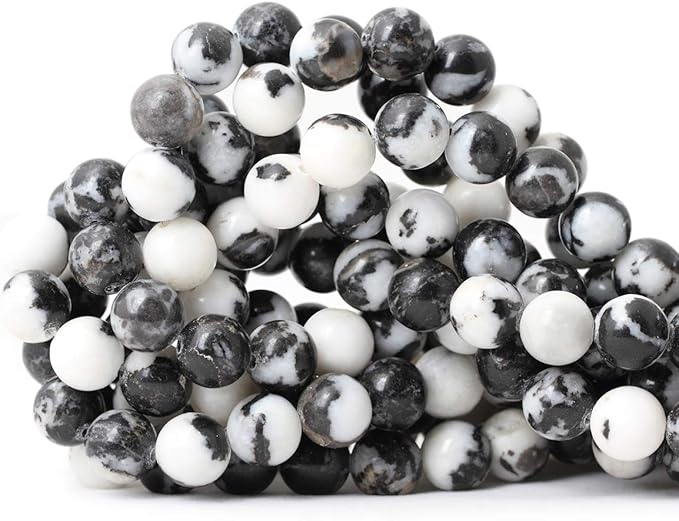 cheavian 35pcs 10mm natural black white zebra jasper gemstone round loose beads crystal energy stone for diy jewelry making 1 strand 15"