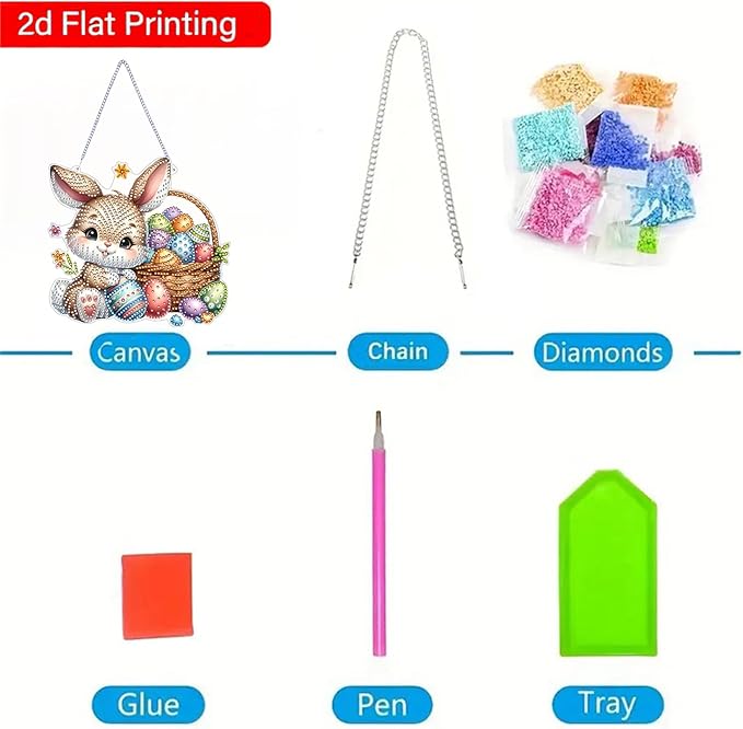 ARPADAMO Hanging Diamonds Art kit for Adult,DIY Easter Bunny Pendant Diamonds Painting Art Kit, 6.6x7.0 inch Acrylic Diamonds Painting Board Kit Ornament, Special Crystal Diamond Hanging Ornament