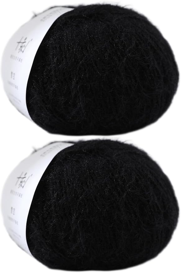 Snowbaby Wool Acrylic Blend Long Pile Yarn,(Worsted) Warm and Luxurious Fuzzy Yarn for Knitting and Crocheting DIY Hats Scarves Sweaters, 2 * 3.52oz/100g 207yds(07-Black)