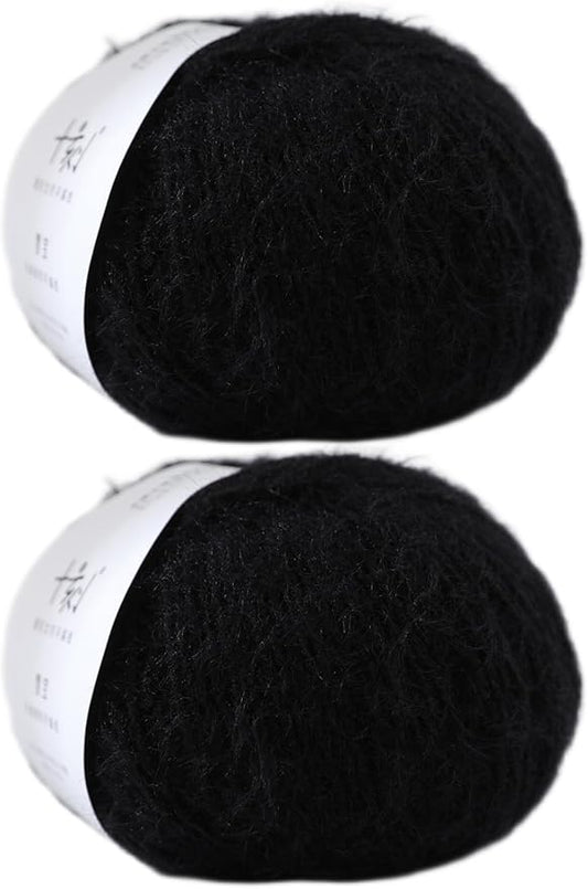 Snowbaby Wool Acrylic Blend Long Pile Yarn,(Worsted) Warm and Luxurious Fuzzy Yarn for Knitting and Crocheting DIY Hats Scarves Sweaters, 2 * 3.52oz/100g 207yds(07-Black)