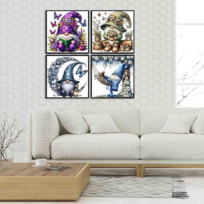4 pack gnome cross stitch kits for adults beginner,counted cross stitch kits printed stitching cute patterns dimensions needlepoint art crafts embroidery kits for adults beginners (13.7x13.7 inch)