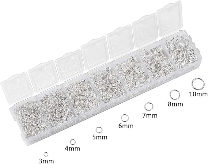 LANBEIDE 2296Pcs Jump Rings Silver Plated Jewelry Connectors Chain Links 3mm 4mm 5mm 6mm 7mm 8mm 10mm Box Set Open Jump Rings for Necklace Repair