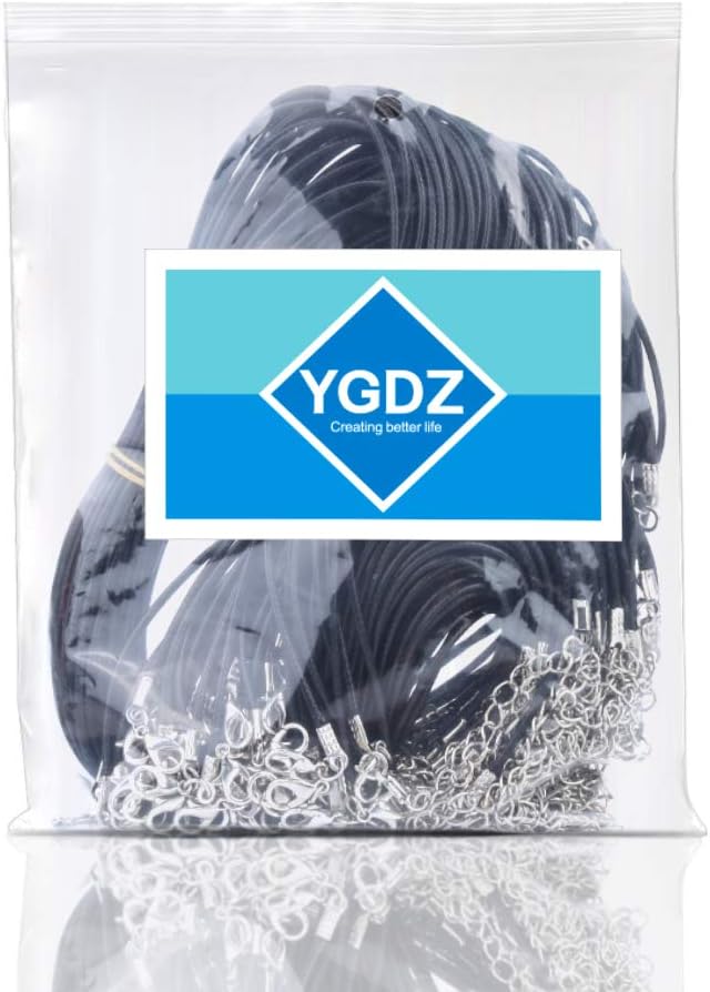 YGDZ Necklace Cord, 100pcs 1.5mm Waxed Bulk Leather Necklace Cord Necklace Rope String Chains with Clasp for Jewelry Making, Black